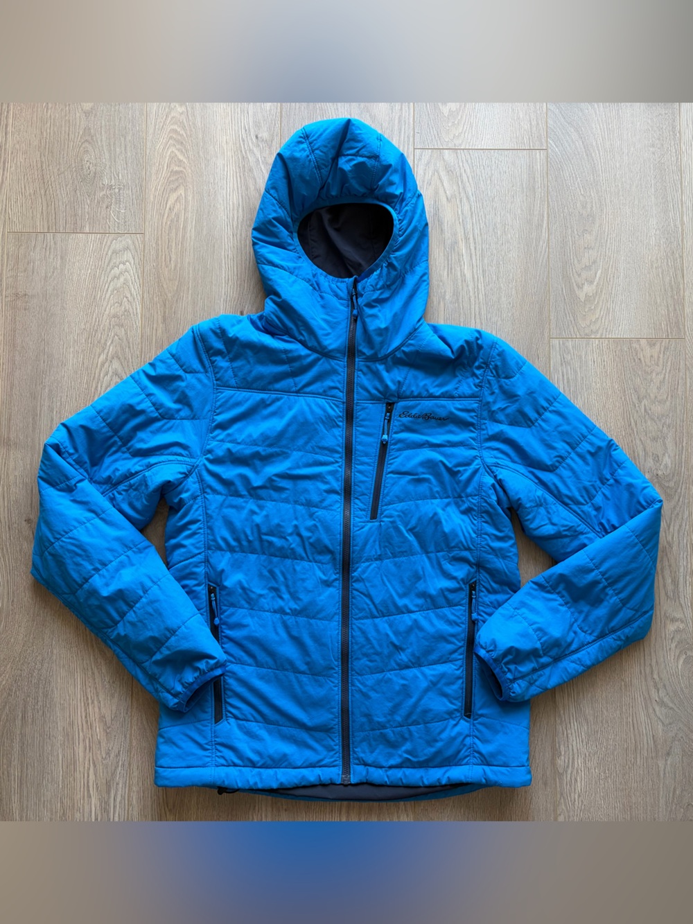 Eddie Bauer Bright Blue Men's Quilted Hooded Puffer Jacket